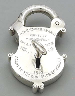 Giant Indian colonial silver padlock dated 1912